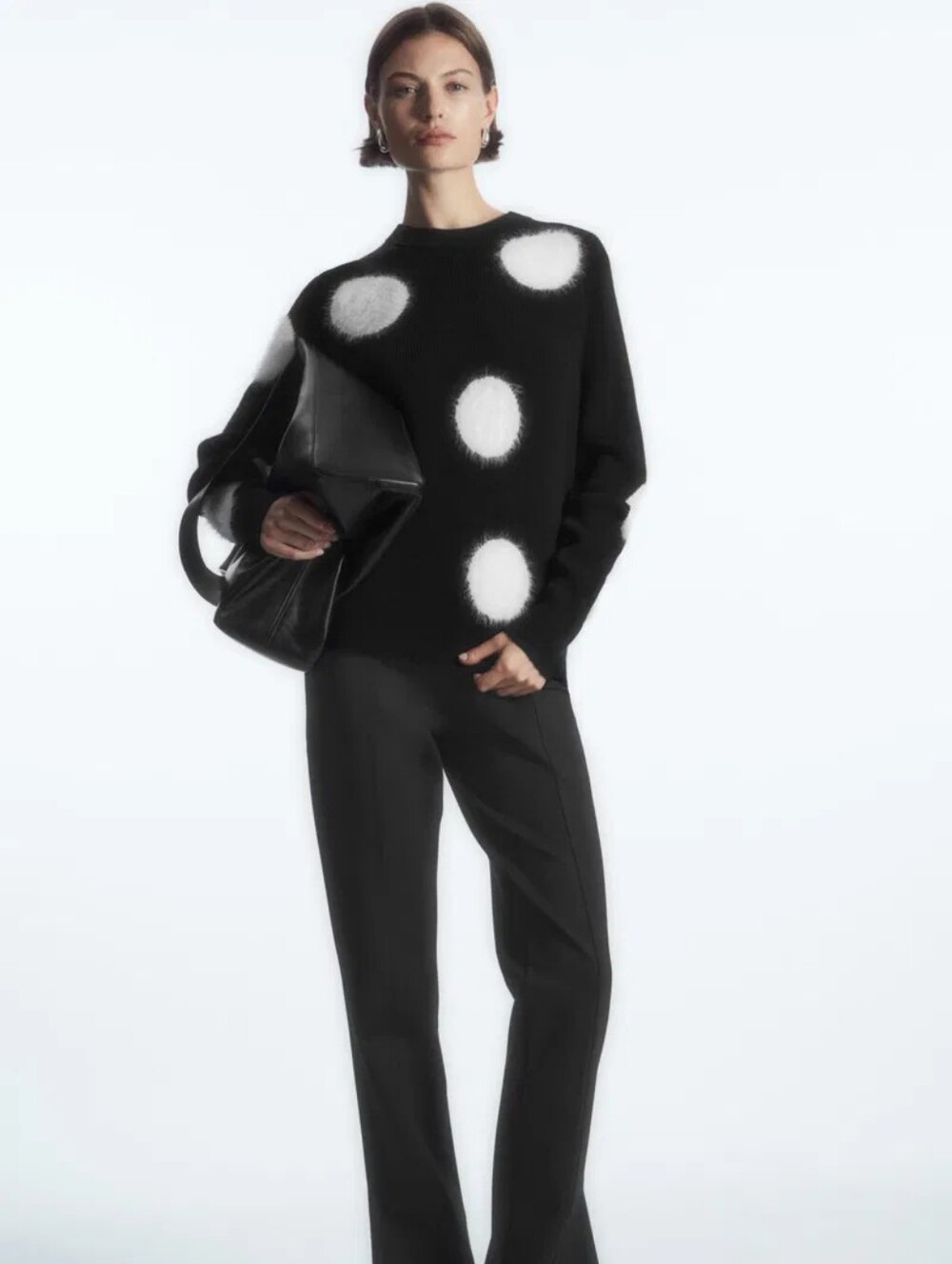 COMMENSE MOCK NECK Black Polka Dot Crewneck Sweater